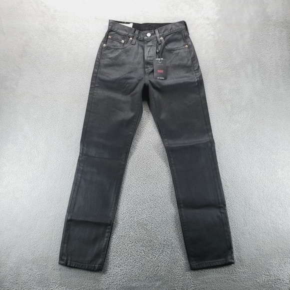 Levis 501 Jeans Womens 25 Black Straight Button Fly Edgy Skate Waxed - Picture 1 of 11